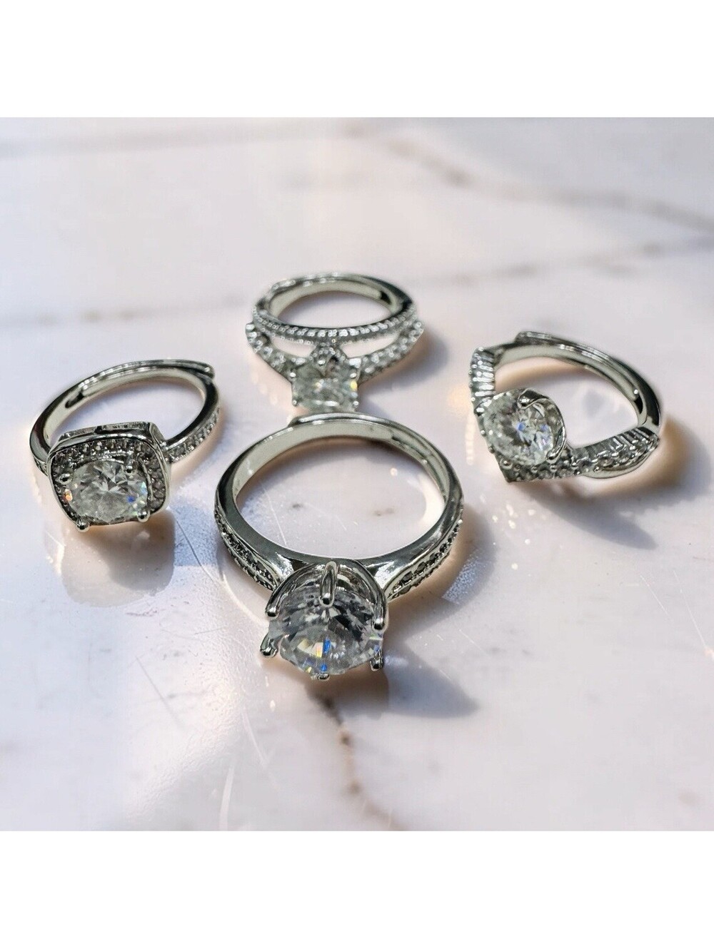 4 Pc Wt Gold Plated Moissanite Sparkly Engagement/Promise Ring Lot Unique Styles